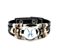 YAIEWNE Men's Leather Bracelet, Pisces Zodiac Sign Digital Picture Fault Art Adjustable Leather Layered Braided Bracelet, Punk Ethnic Handmade Bangle, Friendship Accessory Birthday Christmas Gift