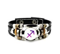 YAIEWNE Men's Leather Bracelet, Sagittarius Sign Scan Effect Fault Art Adjustable Leather Layered Braided Bracelet, Punk Ethnic Handmade Bangle, Friendship Accessory Birthday Christmas Gift