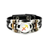 YAIEWNE Men's Leather Bracelet, Sagittarius Symbol Fresh Artistic Fault Art Adjustable Leather Layered Braided Bracelet, Punk Ethnic Handmade Bangle, Friendship Accessory Birthday Christmas Gift