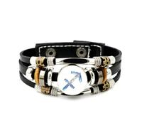 YAIEWNE Men's Leather Bracelet, Sagittarius Zodiac Sign Dynamic Ice Crystal Adjustable Leather Layered Braided Bracelet, Punk Ethnic Handmade Bangle, Friendship Accessory Birthday Christmas Gift