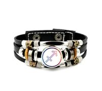 YAIEWNE Men's Leather Bracelet, Sagittarius Zodiac Sign Geometry Fault Art Adjustable Leather Layered Braided Bracelet, Punk Ethnic Handmade Bangle, Friendship Accessory Birthday Christmas Gift
