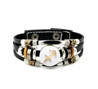 YAIEWNE Men's Leather Bracelet, Sagittarius Zodiac Sign Geometry Ice Crystal Adjustable Leather Layered Braided Bracelet, Punk Ethnic Handmade Bangle, Friendship Accessory Birthday Christmas Gift