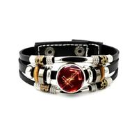 YAIEWNE Men's Leather Bracelet, Sagittarius Zodiac Sign Shield Ice Crystal Adjustable Leather Layered Braided Bracelet, Punk Ethnic Handmade Bangle, Friendship Accessory Birthday Christmas Gift