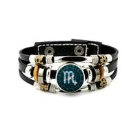 YAIEWNE Men's Leather Bracelet, Scorpio Calligraphy Compass Pray Luck Crystal Adjustable Leather Layered Braided Bracelet, Punk Ethnic Handmade Bangle, Friendship Accessory Birthday Christmas Gift