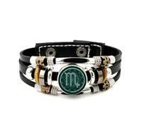 YAIEWNE Men's Leather Bracelet, Scorpio Calligraphy Geometry Quantum Entanglement Adjustable Leather Layered Braided Bracelet, Ethnic Handmade Bangle, Friendship Accessory Birthday Christmas Gift