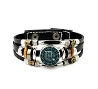 YAIEWNE Men's Leather Bracelet, Scorpio Compass Zodiac Metal Star Topology Adjustable Leather Layered Braided Bracelet, Music Ethnic Handmade Bangle, Friendship Accessory Birthday Christmas Gift