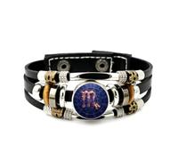 YAIEWNE Men's Leather Bracelet, Scorpio Flame Calligraphy Compass Heavy Adjustable Leather Layered Braided Bracelet, Punk Ethnic Handmade Bangle, Friendship Accessory Birthday Christmas Gift