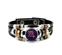 YAIEWNE Men's Leather Bracelet, Scorpio Flame Compass Pray Luck Heavy Adjustable Leather Layered Braided Bracelet, Punk Ethnic Handmade Bangle, Friendship Accessory Birthday Christmas Gift