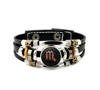 YAIEWNE Men's Leather Bracelet, Scorpio Flame Sign Matte Compass Heavy Adjustable Leather Layered Braided Bracelet, Punk Ethnic Handmade Bangle, Friendship Accessory Birthday Christmas Gift
