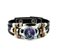 YAIEWNE Men's Leather Bracelet, Scorpio Skull Compass Pray Luck Relief Adjustable Leather Layered Braided Bracelet, Punk Ethnic Handmade Bangle, Friendship Accessory Birthday Christmas Gift