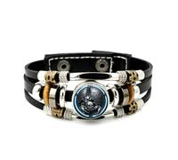YAIEWNE Men's Leather Bracelet, Scorpio Skull Pray Luck Cyber Relief Adjustable Leather Layered Braided Bracelet, Punk Ethnic Handmade Bangle, Friendship Accessory Birthday Christmas Gift