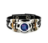 YAIEWNE Men's Leather Bracelet, Scorpio Symbol Science Digital Cyber Neon Adjustable Leather Layered Braided Bracelet, Punk Ethnic Handmade Bangle, Friendship Accessory Birthday Christmas Gift