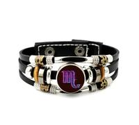 YAIEWNE Men's Leather Bracelet, Scorpio Zodiac Gradation Digital Fault Art Adjustable Leather Layered Braided Bracelet, Music Ethnic Handmade Bangle, Friendship Accessory Birthday Christmas Gift