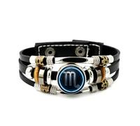 YAIEWNE Men's Leather Bracelet, Scorpio Zodiac Sanding Space Relief Adjustable Leather Layered Braided Bracelet, Music Ethnic Handmade Bangle, Friendship Accessory Birthday Christmas Gift