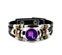 YAIEWNE Men's Leather Bracelet, Scorpio Zodiac Scan Effect Digital Fault Art Adjustable Leather Layered Braided Bracelet, Music Ethnic Handmade Bangle, Friendship Accessory Birthday Christmas Gift