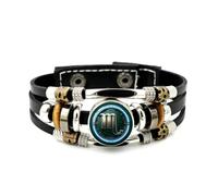YAIEWNE Men's Leather Bracelet, Scorpio Zodiac Sign Shield Relief Adjustable Leather Layered Braided Bracelet, Music Ethnic Handmade Bangle, Friendship Accessory Birthday Christmas Gift