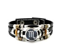 YAIEWNE Men's Leather Bracelet, Scorpio Zodiac Sign Texture Diffraction Adjustable Leather Layered Braided Bracelet, Punk Ethnic Handmade Bangle, Friendship Accessory Birthday Christmas Gift