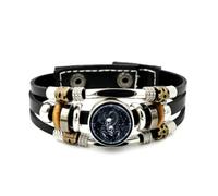 YAIEWNE Men's Leather Bracelet, Scorpio Zodiac Skull Map Cyber Projection Adjustable Leather Layered Braided Bracelet, Punk Ethnic Handmade Bangle, Friendship Accessory Birthday Christmas Gift