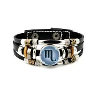 YAIEWNE Men's Leather Bracelet, Scorpio Zodiac Symbol Arrow Projection Adjustable Leather Layered Braided Bracelet, Rock Roll Ethnic Handmade Bangle, Friendship Accessory Birthday Christmas Gift