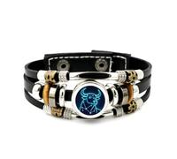 YAIEWNE Men's Leather Bracelet, Taurus Cattle Deep Space Geometry Cyber Neon Adjustable Leather Layered Braided Bracelet, Punk Ethnic Handmade Bangle, Friendship Accessory Birthday Christmas Gift