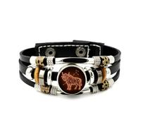 YAIEWNE Men's Leather Bracelet, Taurus Cattle Pray Happy Unique Circuit Board Adjustable Leather Layered Braided Bracelet, Punk Ethnic Handmade Bangle, Friendship Accessory Birthday Christmas Gift