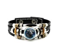 YAIEWNE Men's Leather Bracelet, Taurus Courage Cattle Cyber Deep-Space Relief Adjustable Leather Layered Braided Bracelet, Punk Ethnic Handmade Bangle, Friendship Accessory Birthday Christmas Gift