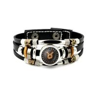 YAIEWNE Men's Leather Bracelet, Taurus Flame Sign Compass Heavy Adjustable Leather Layered Braided Bracelet, Punk Ethnic Handmade Bangle, Friendship Accessory Birthday Christmas Gift