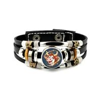 YAIEWNE Men's Leather Bracelet, Taurus Happy Cattle Guardian Particle Flow Adjustable Leather Layered Braided Bracelet, Punk Ethnic Handmade Bangle, Friendship Accessory Birthday Christmas Gift