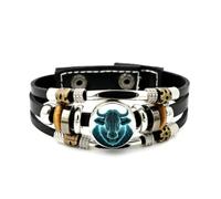 YAIEWNE Men's Leather Bracelet, Taurus Mighty Cattle Head Stripe Projection Adjustable Leather Layered Braided Bracelet, Punk Ethnic Handmade Bangle, Friendship Accessory Birthday Christmas Gift