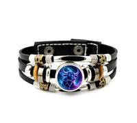 YAIEWNE Men's Leather Bracelet, Taurus Science Effect Cattle Head Cyber Neon Adjustable Leather Layered Braided Bracelet, Punk Ethnic Handmade Bangle, Friendship Accessory Birthday Christmas Gift