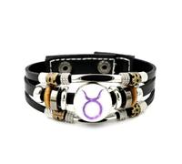 YAIEWNE Men's Leather Bracelet, Taurus Sign Nebula Art Aura Entanglement Adjustable Leather Layered Braided Bracelet, Music Ethnic Handmade Bangle, Friendship Accessory Birthday Christmas Gift