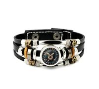 YAIEWNE Men's Leather Bracelet, Taurus Zodiac Sign Compass Pray Luck Neon Adjustable Leather Layered Braided Bracelet, Punk Ethnic Handmade Bangle, Friendship Accessory Birthday Christmas Gift