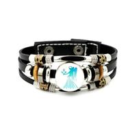 YAIEWNE Men's Leather Bracelet, Virgo Angel Flower Best Wish Diffraction Adjustable Leather Layered Braided Bracelet, Punk Ethnic Handmade Bangle, Friendship Accessory Birthday Christmas Gift