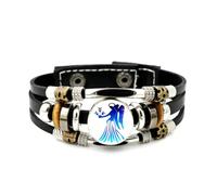 YAIEWNE Men's Leather Bracelet, Virgo Angel Flower Guardian Fault Art Adjustable Leather Layered Braided Bracelet, Punk Ethnic Handmade Bangle, Friendship Accessory Birthday Christmas Gift