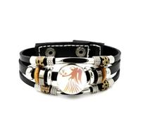 YAIEWNE Men's Leather Bracelet, Virgo Angel Flower Literary Diffraction Adjustable Leather Layered Braided Bracelet, Punk Ethnic Handmade Bangle, Friendship Accessory Birthday Christmas Gift