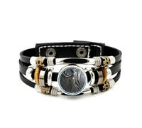 YAIEWNE Men's Leather Bracelet, Virgo Angel Flower Pray Luck Art Relief Adjustable Leather Layered Braided Bracelet, Punk Ethnic Handmade Bangle, Friendship Accessory Birthday Christmas Gift