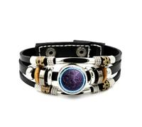 YAIEWNE Men's Leather Bracelet, Virgo Dancing Angel Darkness Nebula Relief Adjustable Leather Layered Braided Bracelet, Punk Ethnic Handmade Bangle, Friendship Accessory Birthday Christmas Gift