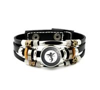 YAIEWNE Men's Leather Bracelet, Virgo Happy Angel Compass Corrosion Relief Adjustable Leather Layered Braided Bracelet, Punk Ethnic Handmade Bangle, Friendship Accessory Birthday Christmas Gift