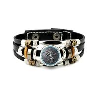 YAIEWNE Men's Leather Bracelet, Virgo Happy Angel Compass Lucky Relief Adjustable Leather Layered Braided Bracelet, Punk Ethnic Handmade Bangle, Friendship Accessory Birthday Christmas Gift