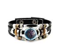 YAIEWNE Men's Leather Bracelet, Virgo Happy Angel Darkness Unique Relief Adjustable Leather Layered Braided Bracelet, Punk Ethnic Handmade Bangle, Friendship Accessory Birthday Christmas Gift