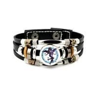YAIEWNE Men's Leather Bracelet, Virgo Happy Angel Wing High-End Relief Adjustable Leather Layered Braided Bracelet, Punk Ethnic Handmade Bangle, Friendship Accessory Birthday Christmas Gift