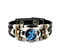 YAIEWNE Men's Leather Bracelet, Virgo Star Map Abstract Art Flame Guardian Adjustable Leather Layered Braided Bracelet, Punk Ethnic Handmade Bangle, Friendship Accessory Birthday Christmas Gift