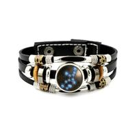 YAIEWNE Men's Leather Bracelet, Virgo Star Map Corrosion Flame Guardian Adjustable Leather Layered Braided Bracelet, Punk Ethnic Handmade Bangle, Friendship Accessory Birthday Christmas Gift