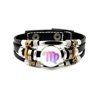 YAIEWNE Men's Leather Bracelet, Virgo Zodiac Sign Aura Art Diffraction Adjustable Leather Layered Braided Bracelet, Punk Ethnic Handmade Bangle, Friendship Accessory Birthday Christmas Gift