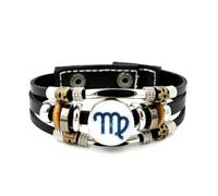YAIEWNE Men's Leather Bracelet, Virgo Zodiac Sign Cybernetics Entanglement Adjustable Leather Layered Braided Bracelet, Punk Ethnic Handmade Bangle, Friendship Accessory Birthday Christmas Gift