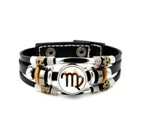 YAIEWNE Men's Leather Bracelet, Virgo Zodiac Sign Elegant Flame Guardian Adjustable Leather Layered Braided Bracelet, Punk Ethnic Handmade Bangle, Friendship Accessory Birthday Christmas Gift