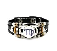 YAIEWNE Men's Leather Bracelet, Virgo Zodiac Sign High-End Entanglement Adjustable Leather Layered Braided Bracelet, Punk Ethnic Handmade Bangle, Friendship Accessory Birthday Christmas Gift