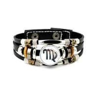 YAIEWNE Men's Leather Bracelet, Virgo Zodiac Sign Stripe Art Relief Adjustable Leather Layered Braided Bracelet, Punk Ethnic Handmade Bangle, Friendship Accessory Birthday Christmas Gift