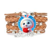 YAIEWNE Rope Charm Big Eyes Rabbit Love Adjustable Leather Braided Bracelet | Multilayer,Punk,Wristband,Handmade,Gift,Bangle,Accessory, Girlfriend,Lover,Ethnic,Friendship ,Birthday,Christmas,Music