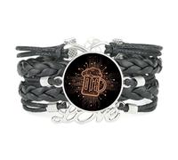 YAIEWNE Women's Bracelet, Beer Festival Abstract Drink A Lot Circuit Board Adjustable Leather Braided Bracelet, Ethnic Wristband Bangle, Love Accessory Birthday Christmas Gift Black